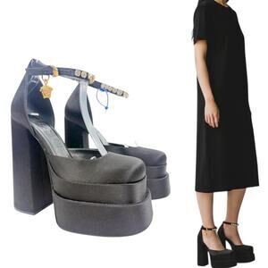 Versace Medusa Aevitas Satin Platform Crystals Pumps Black Size 36